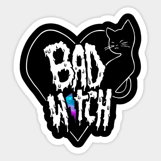 Bad Witch Galaxy Aesthetic Wiccan Halloween Black Cat Sticker by Prolifictees